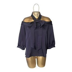 Cece Navy Off the Shoulder Blouse w/ Neck Cuff and Bow, Size Small